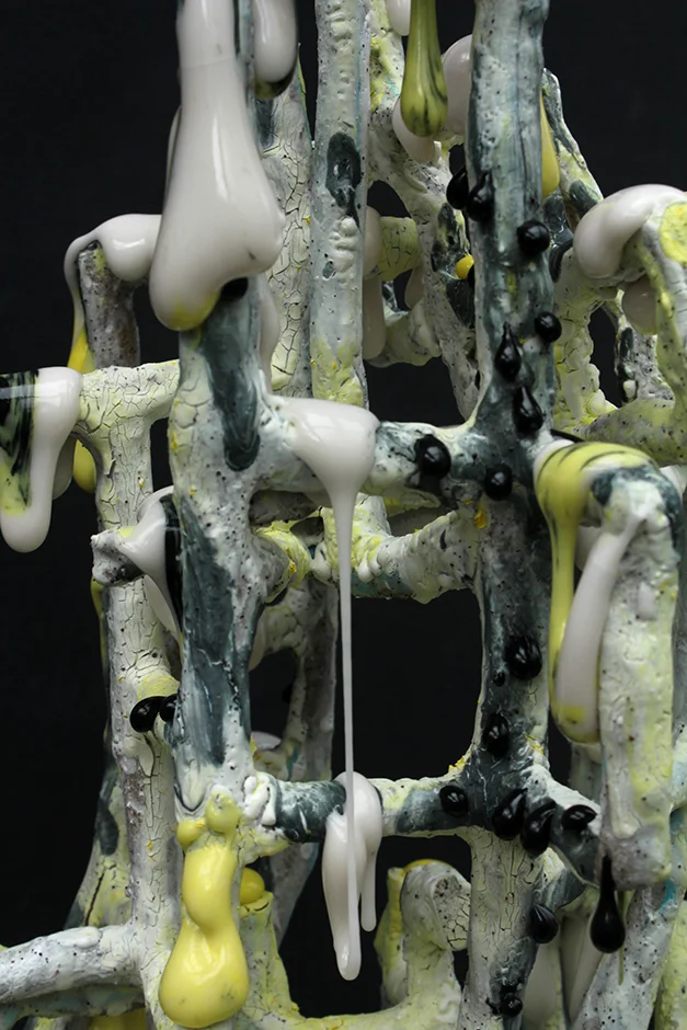 Whakaari, White Island 2017 Clay, feldspar, glaze and steel stand 1800x570x570mm   
