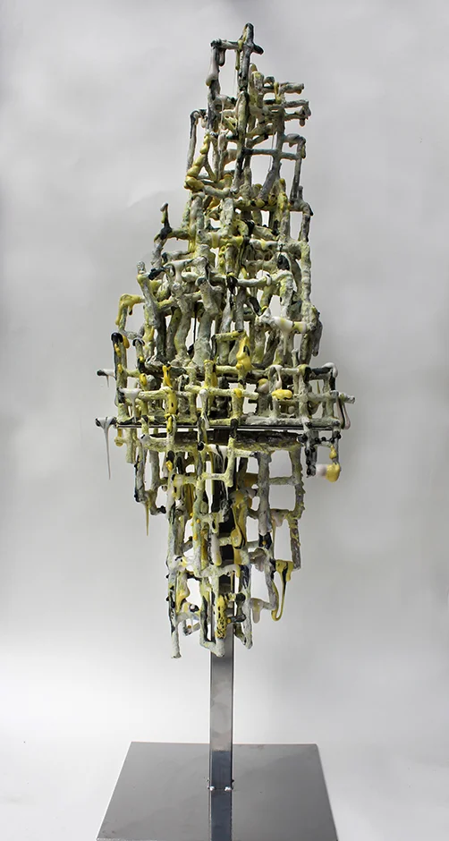  Whakaari, White Island 2017 Clay, feldspar, glaze and steel stand 1800x570x570mm   