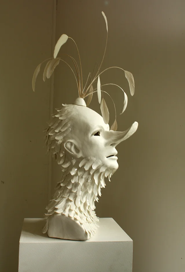 Willamena (Bill) 2014 Porcelain, feathers
