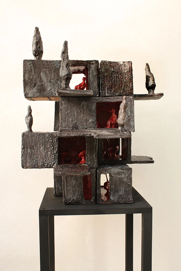  Self portrait as a partially occupied apartment block 2014 Ceramic and steel stand   