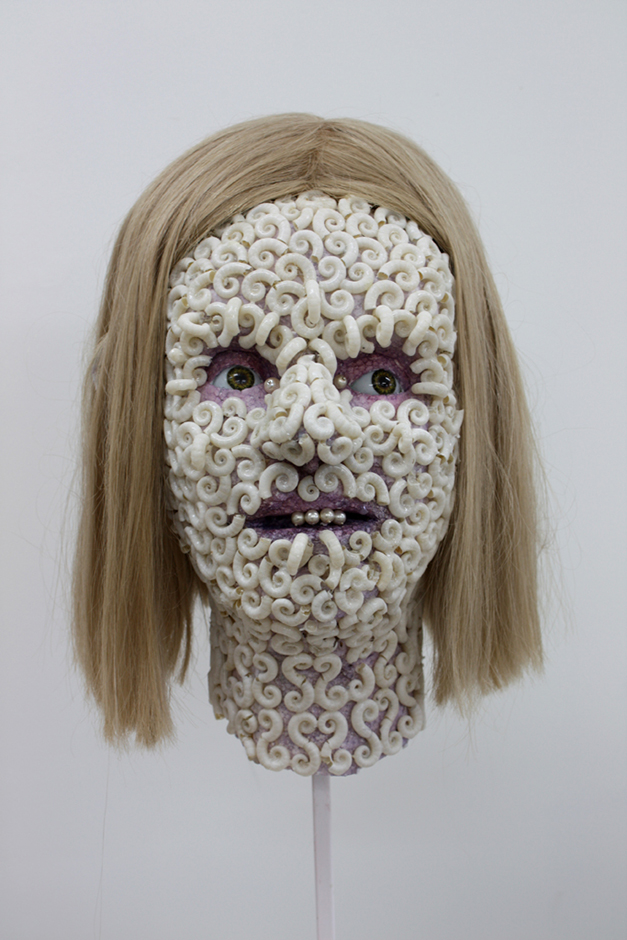 Snail girl with human-hair 2011 Shell, polystyrene, glass eyes, wig, steel stand