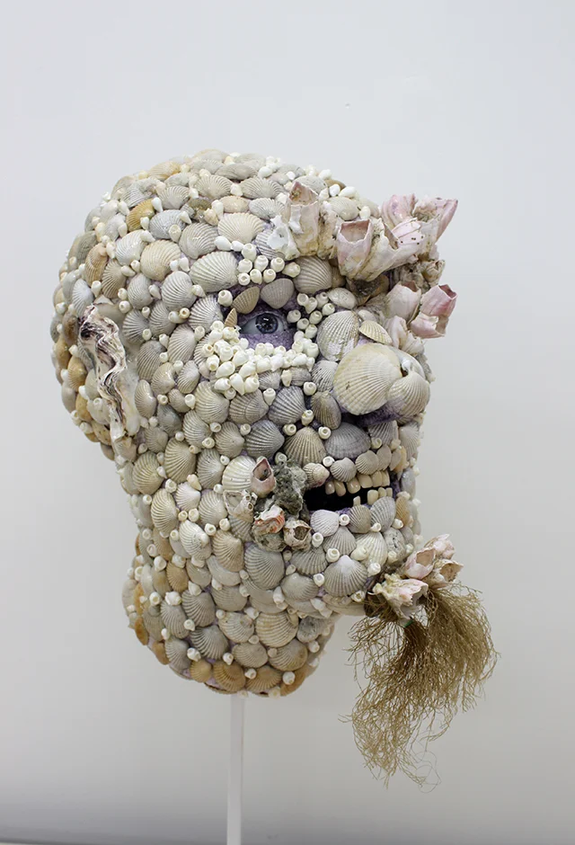 Horatio 2011 Shell, polystyrene, glass eyes, wig, steel stand