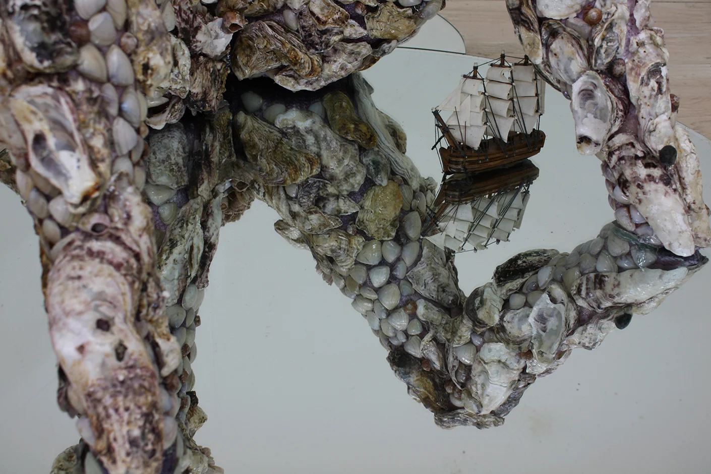  Savage Habour 2011 Fibreglass, polystyrene, model ship, mirror   