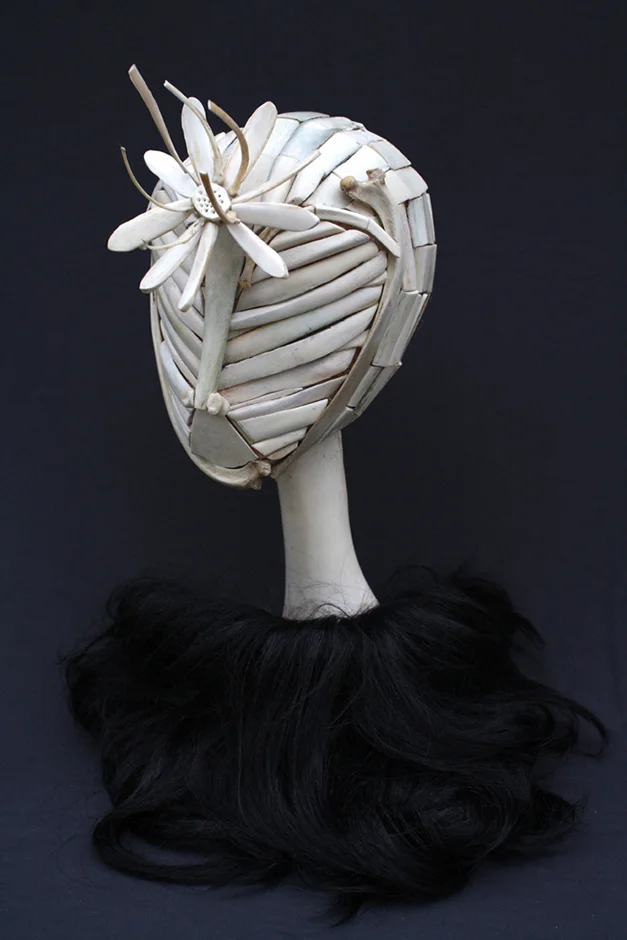  Woman of Bone with Hair Collar 2011 Animal bone, nylon wig   
