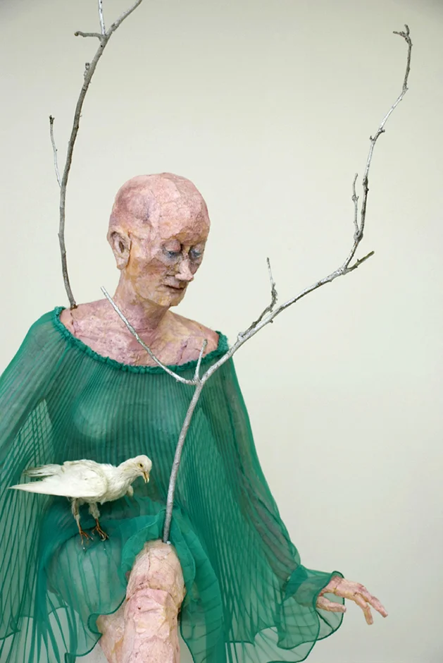 Daffnie 2009 Polystyrene, chiffon, wood, steel, paint, wax, taxidermied birds, plastic