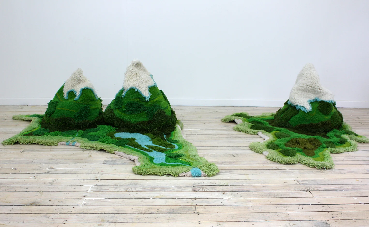 Left - Twin Peaks and Rat Lake. Right - Home for the Last Person on Earth 2008 Hand dyed and tufted wool
