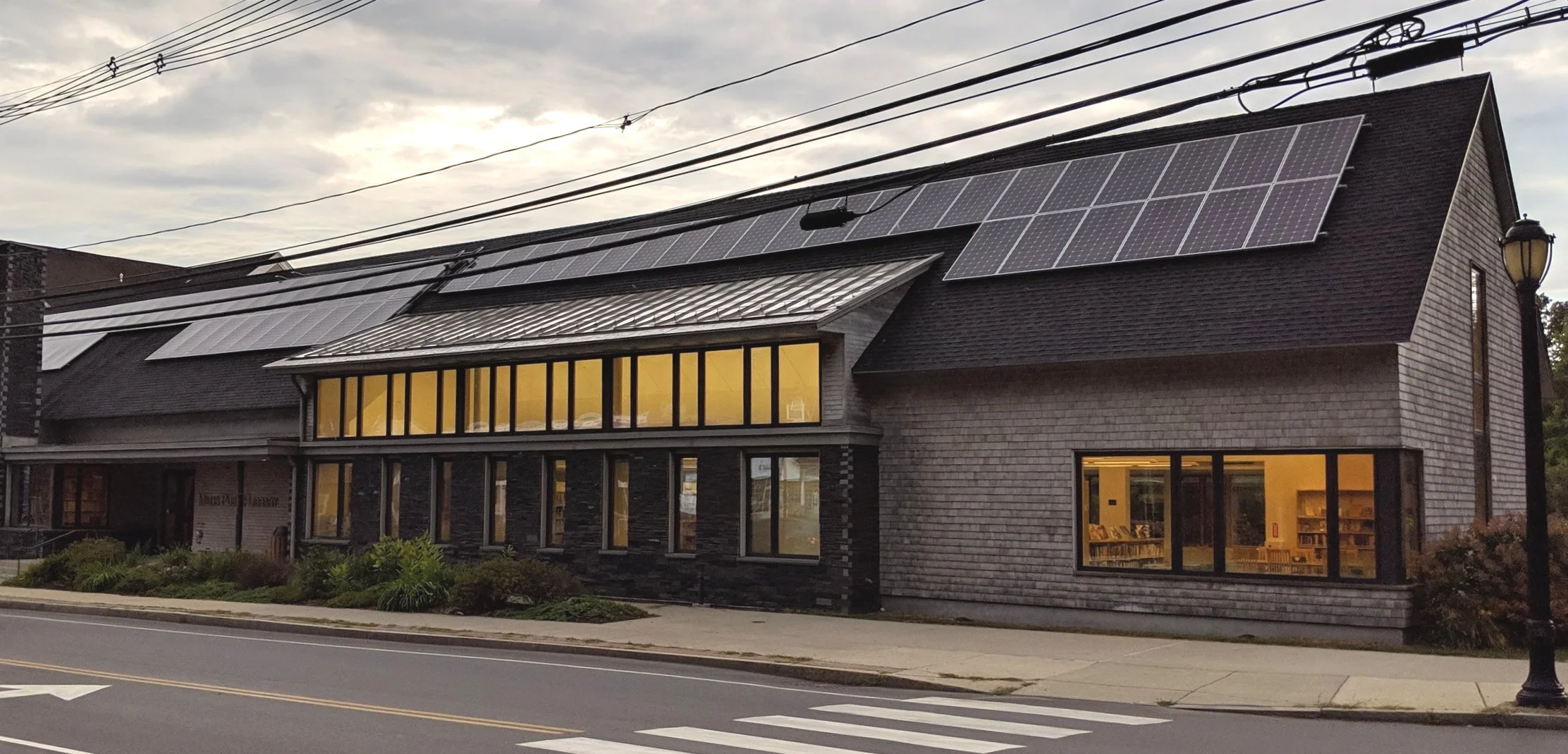 The Millis Pubic Library, before a storm.