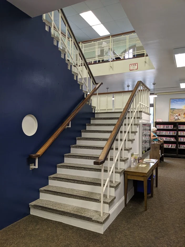 The stairs in the Taunton Public Library.