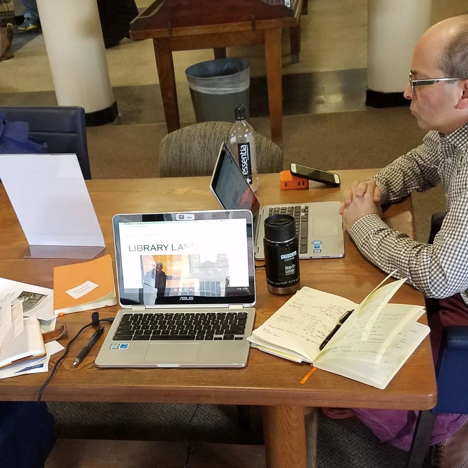 Adam hard at work at the Bigelow Free Public Library in Clinton, Massachusetts