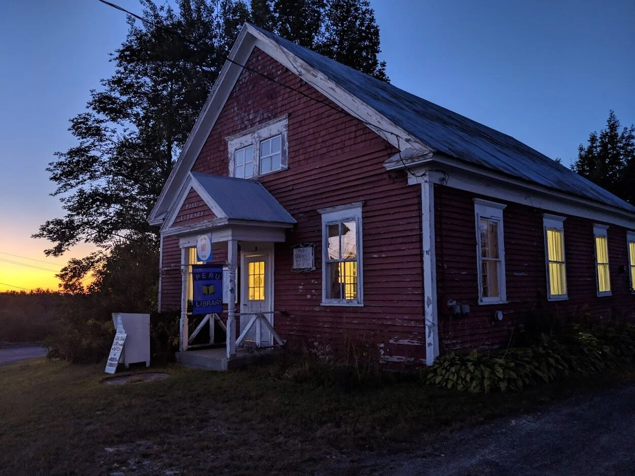 The Peru Library at sunset.