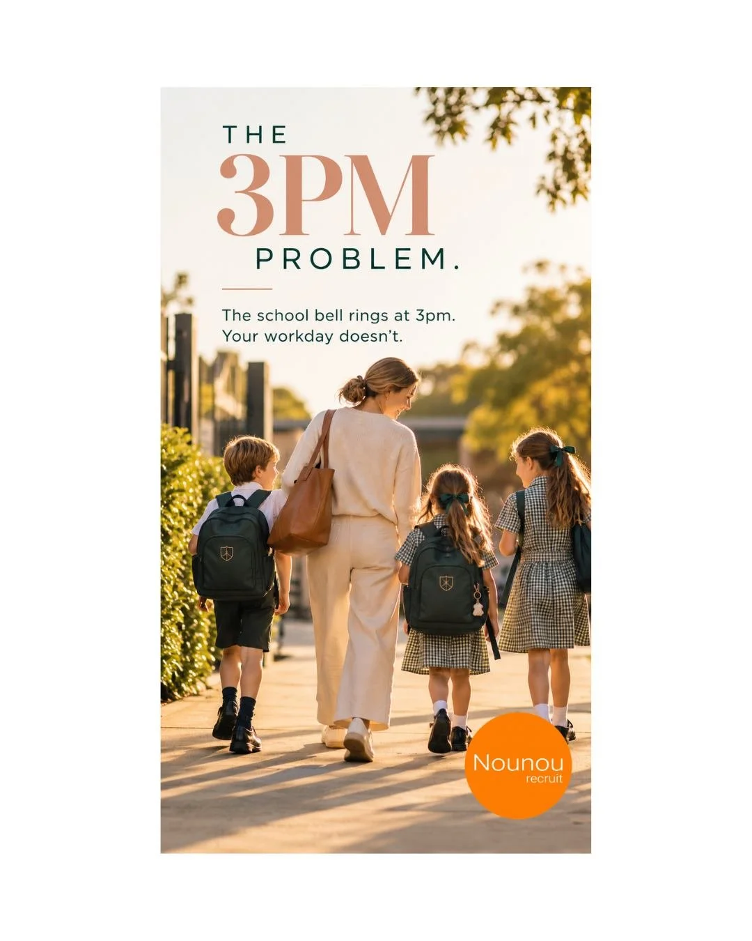 THE 3PM PROBLEM

For many families, the school day doesn't quite fit around the working day.

Between early meetings, school drop-offs, afternoon sport, homework and everything in between, managing the daily routine can feel like a full-time job in i