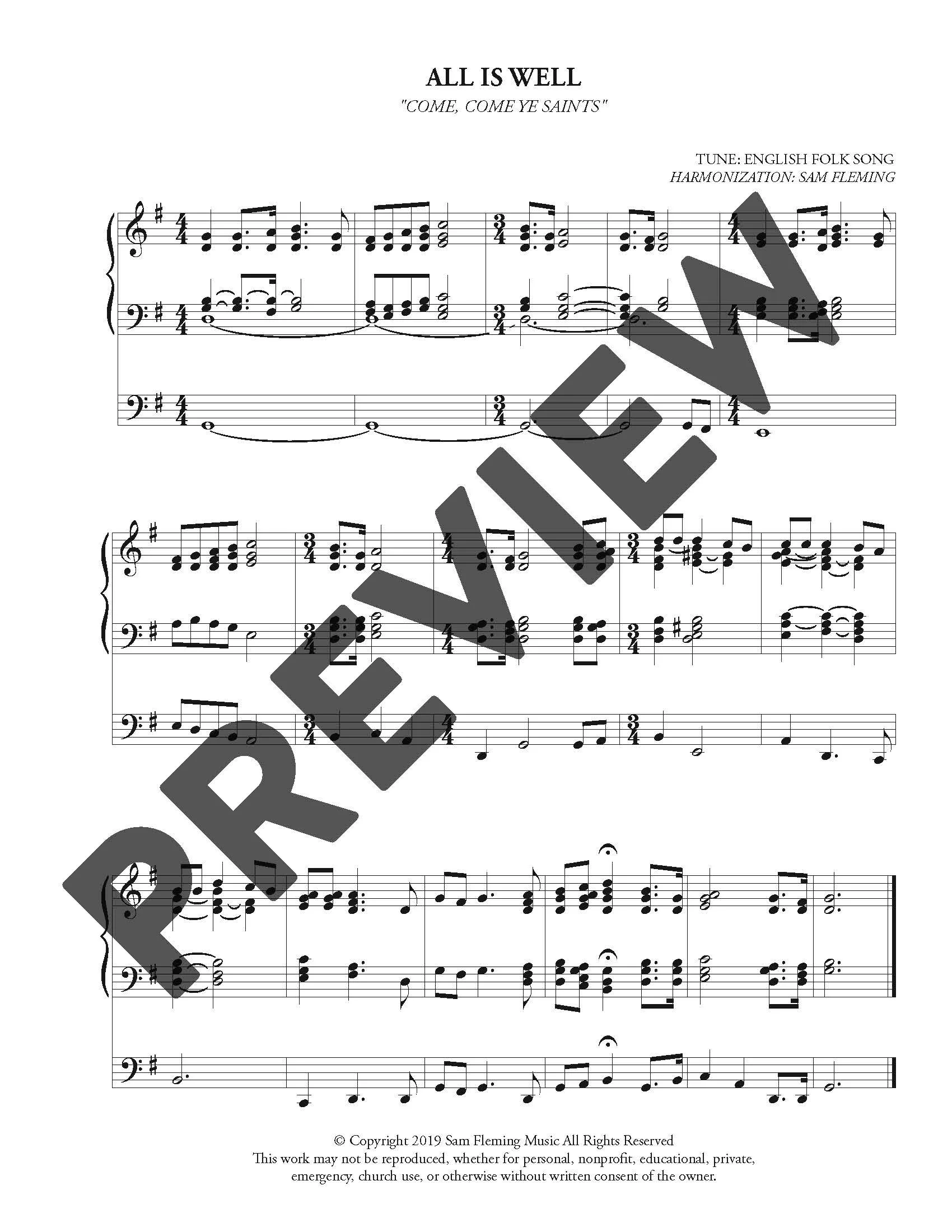 ALL IS WELL (Come, Come Ye Saints) Harmonization