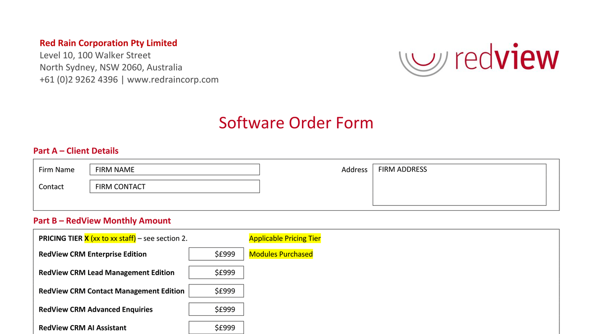 RedView Order Form