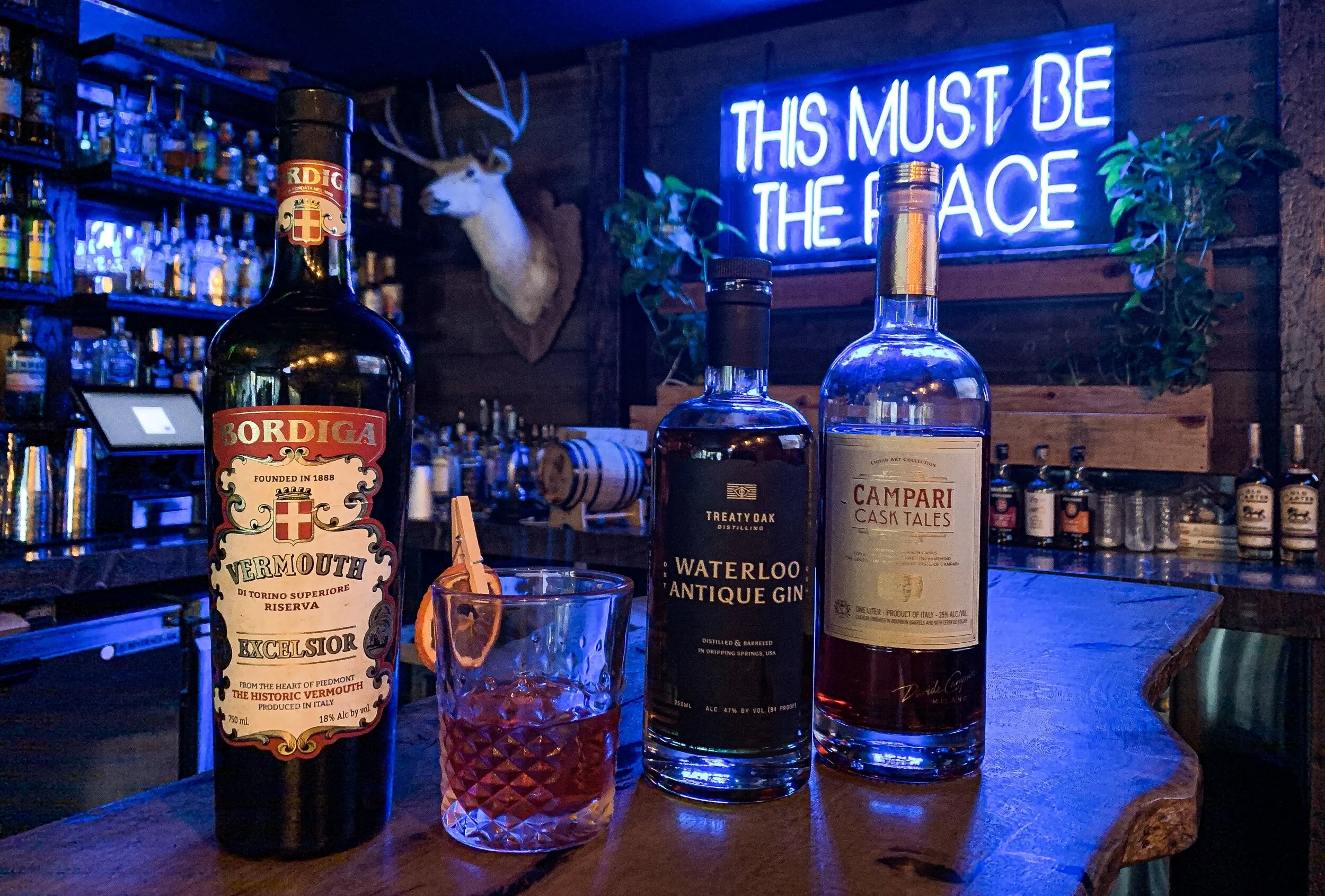 Oak and Iron Thousand Oaks, Smoked, Waterloo Antique Gin Negroni.