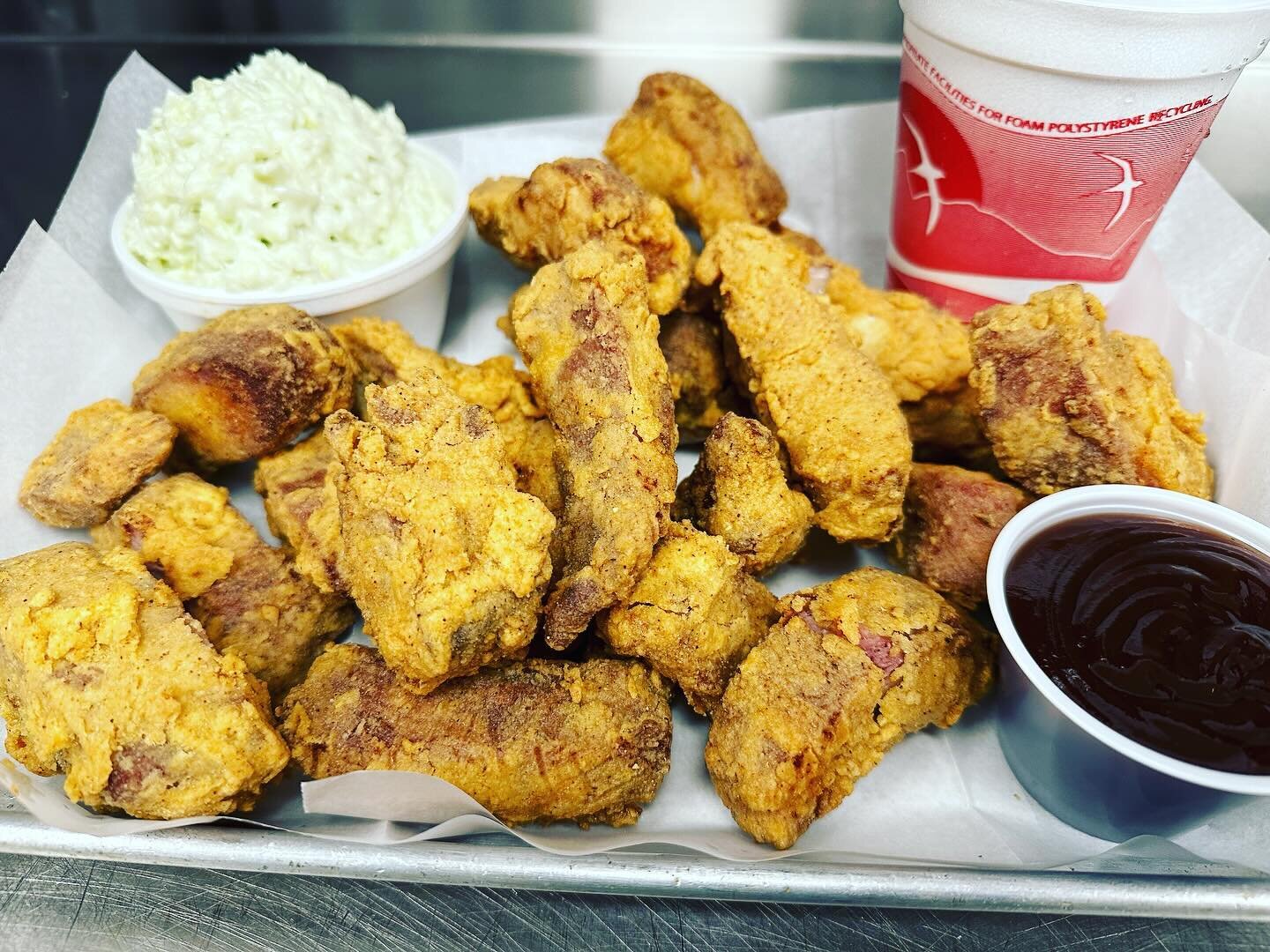 WE&rsquo;VE COOKED UP SOMETHING GREAT FOR OUR OCTOBER SPECIAL!!!

Introducing our Chicken Fried Rib Bits w/ Coleslaw!
1/2 pound of our chicken fried rib bits, small coleslaw, BBQ dipping sauce served with a 16 OZ. Fountain Pop

$12.99

For Full Menu,