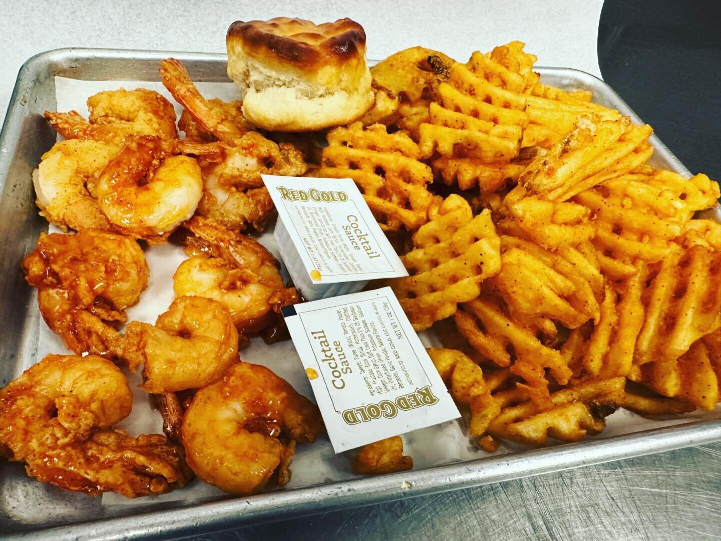 Starting March 3rd, 2024, we are excited to bring back one of our FAVORITE DISHES. 🍤 

The March 2024 special is our Hot Honey Jumbo Shrimp Combo. 10 pieces of jumbo fried shrimp tossed in our hot honey sauce, waffle fries, biscuit, cocktail sauce, 