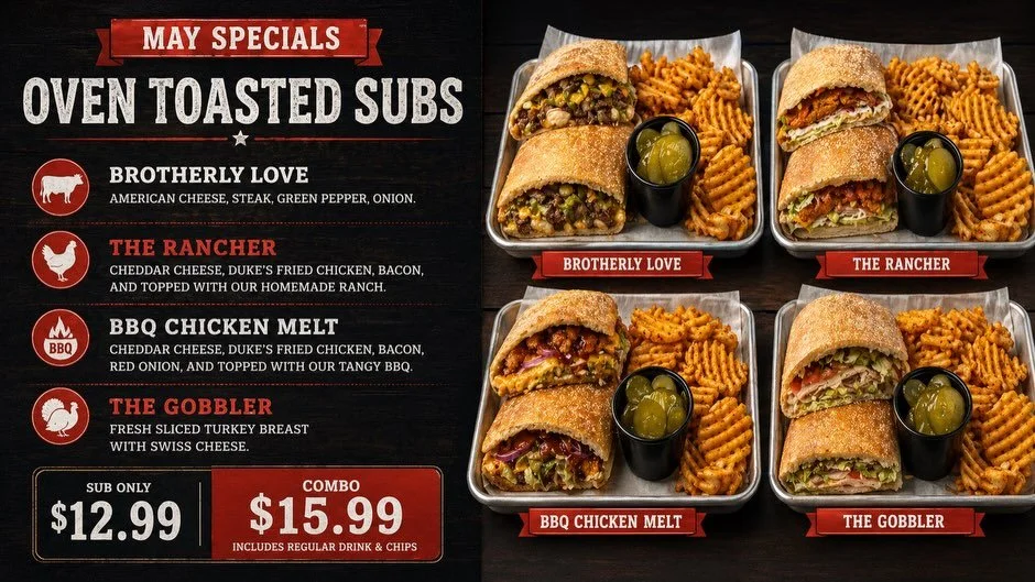 For the month of May, we&rsquo;re excited to introduce a brand new section to our menu&hellip; Oven Toasted Subs! 🔥🥖

Fresh baked bread, loaded with premium meats, melted cheeses, and toasted to perfection.

🔥 Brotherly Love &ndash; American chees
