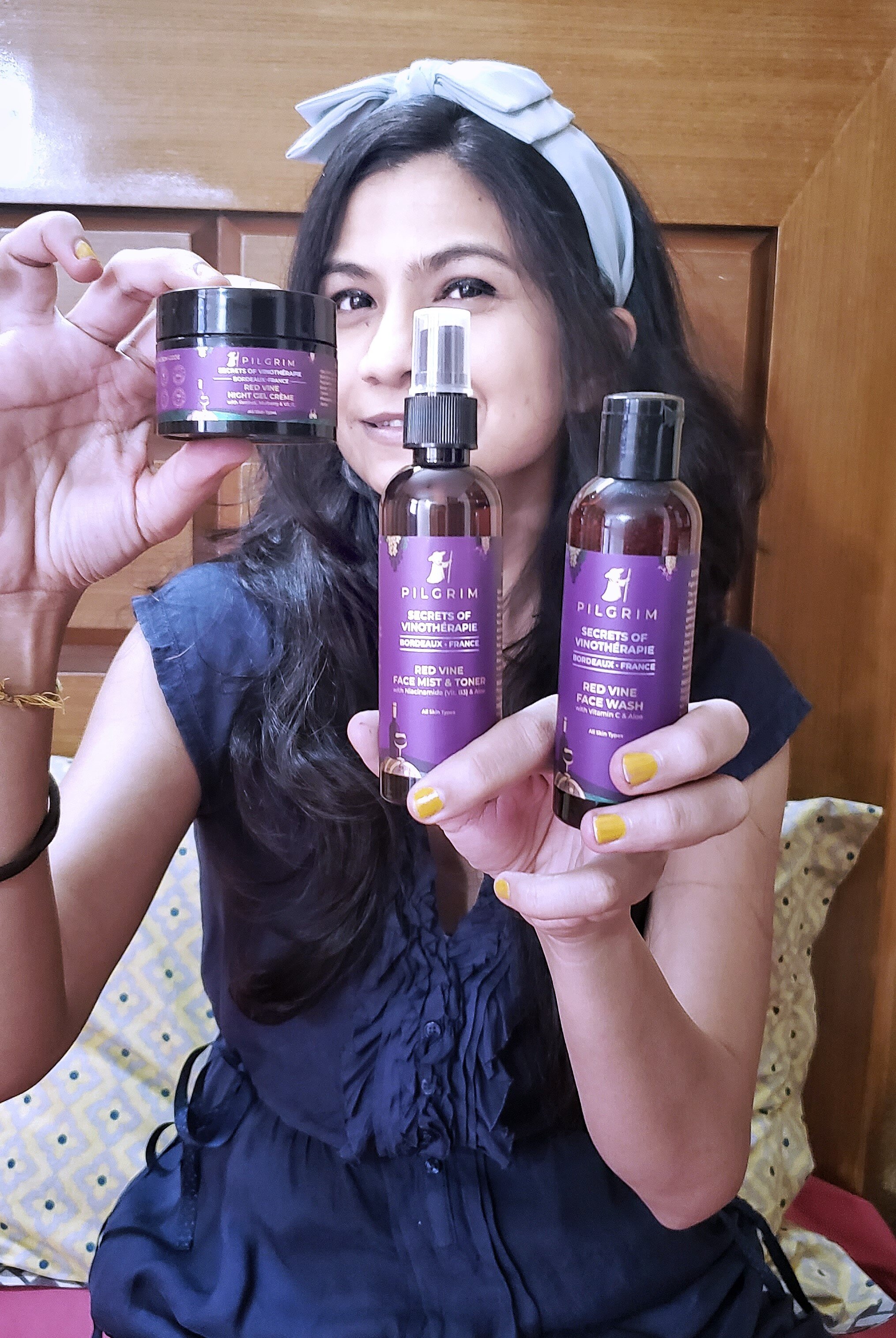 Night Skin Care Routine with Pilgrim Red Vine's  Face Wash, Face Mist & Toner and Night Gel Creme