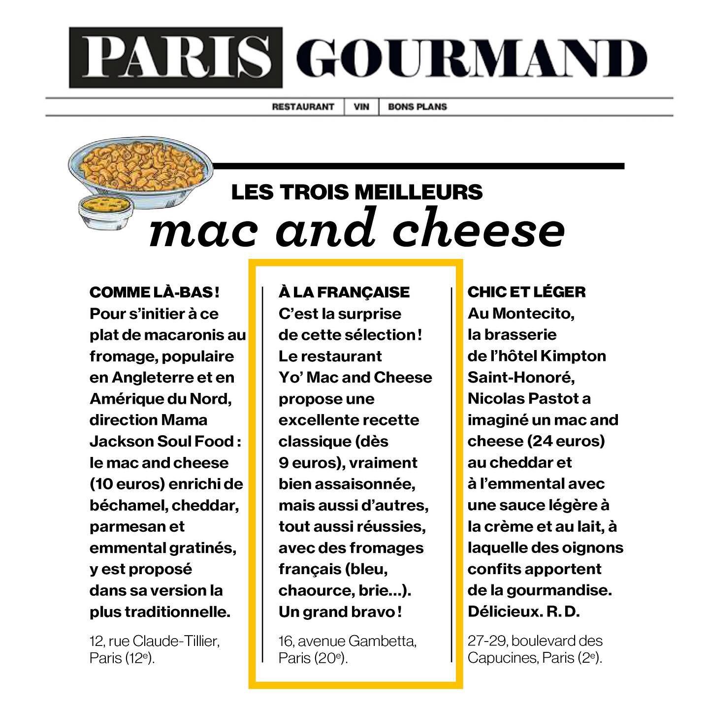 Merci @remidechambre pour ce superbe retour !! 🥰🧀
&laquo;&nbsp;C'est la surprise de cette s&eacute;lection ! Le restaurant Yo' Mac and Cheese propose une excellente recette classique, vraiment bien assaisonnee, mais aussi d'autres, tout aussi r&eac