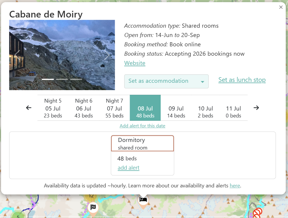 Cabane de Moiry accommodation availability