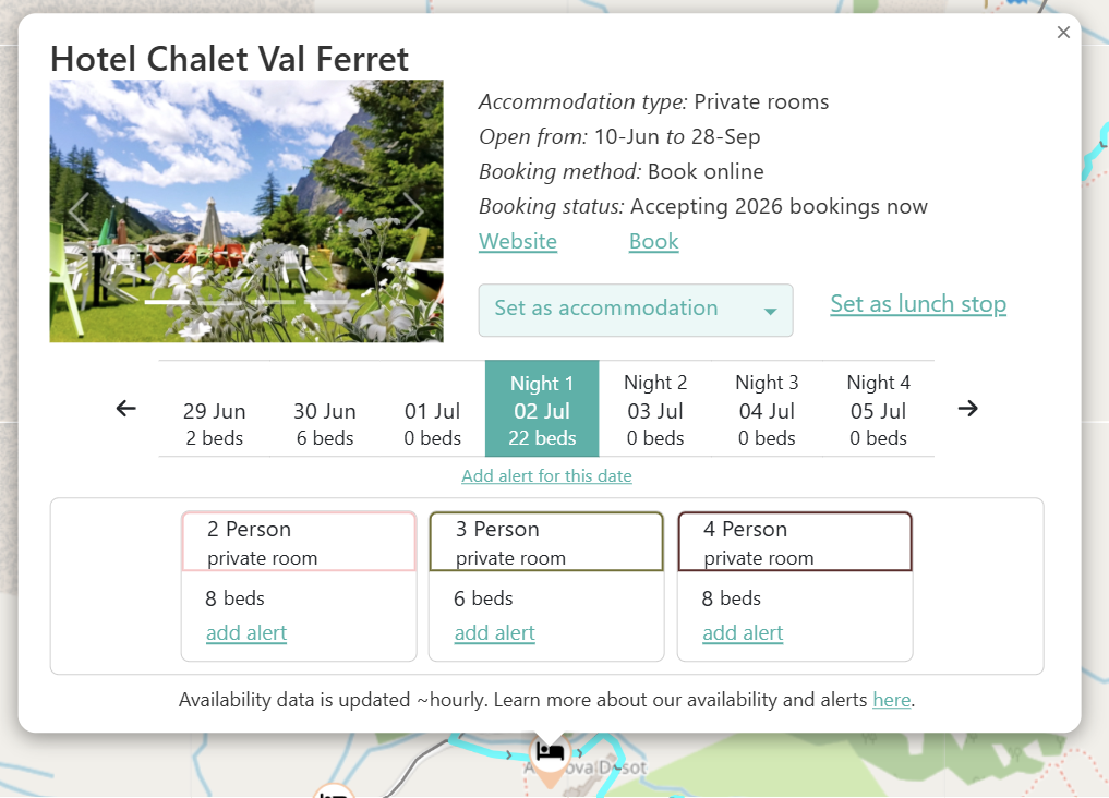 Chalet Val Ferret Availability in The Hiking Club app