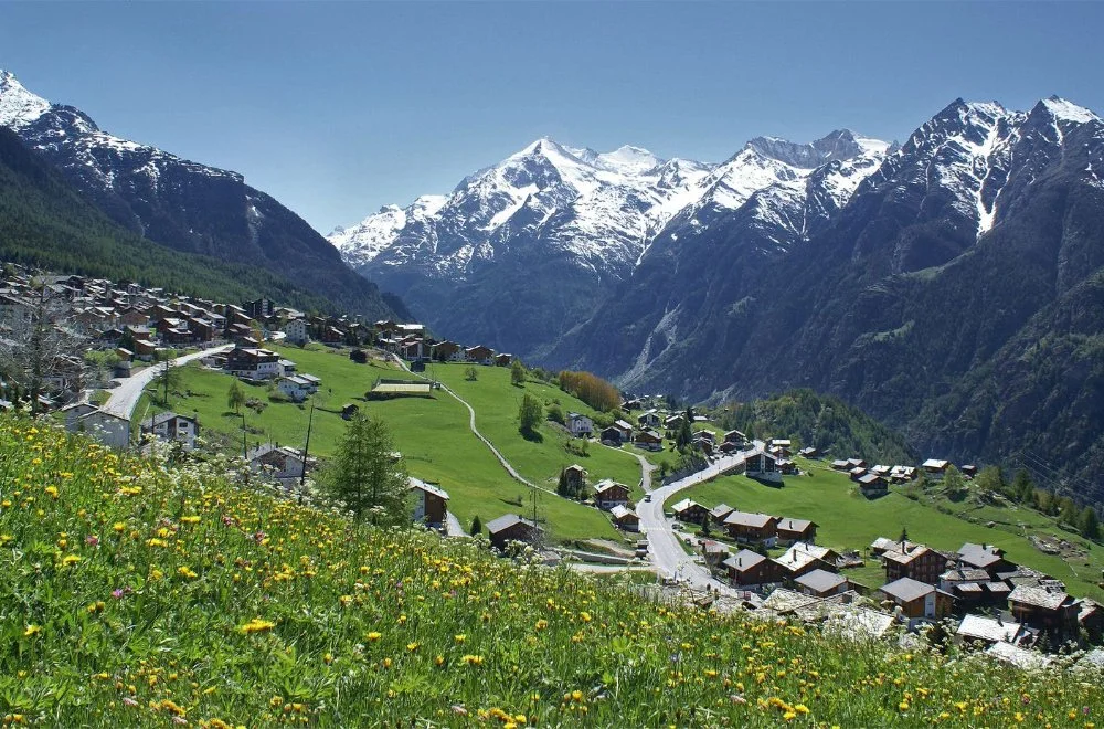 The mountain village of Grächen on the Tour of Monte Rosa