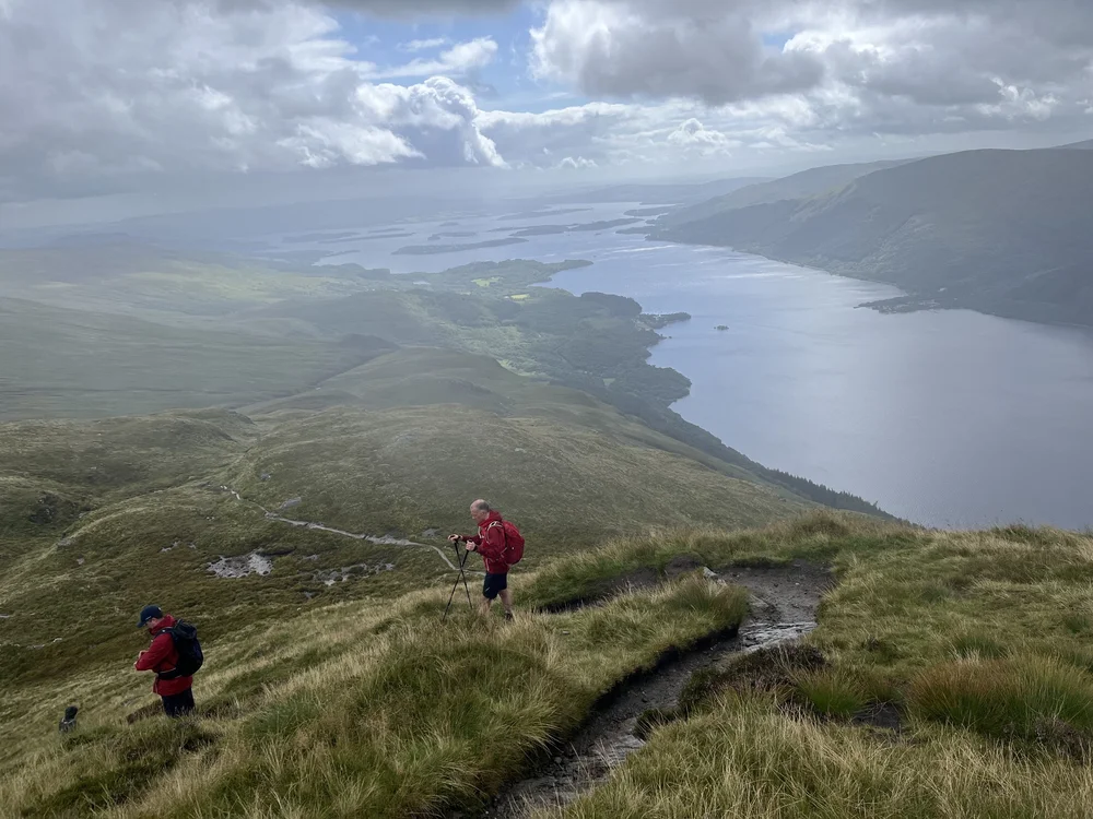 Hikers on Ben Lomond above Loch Lomond