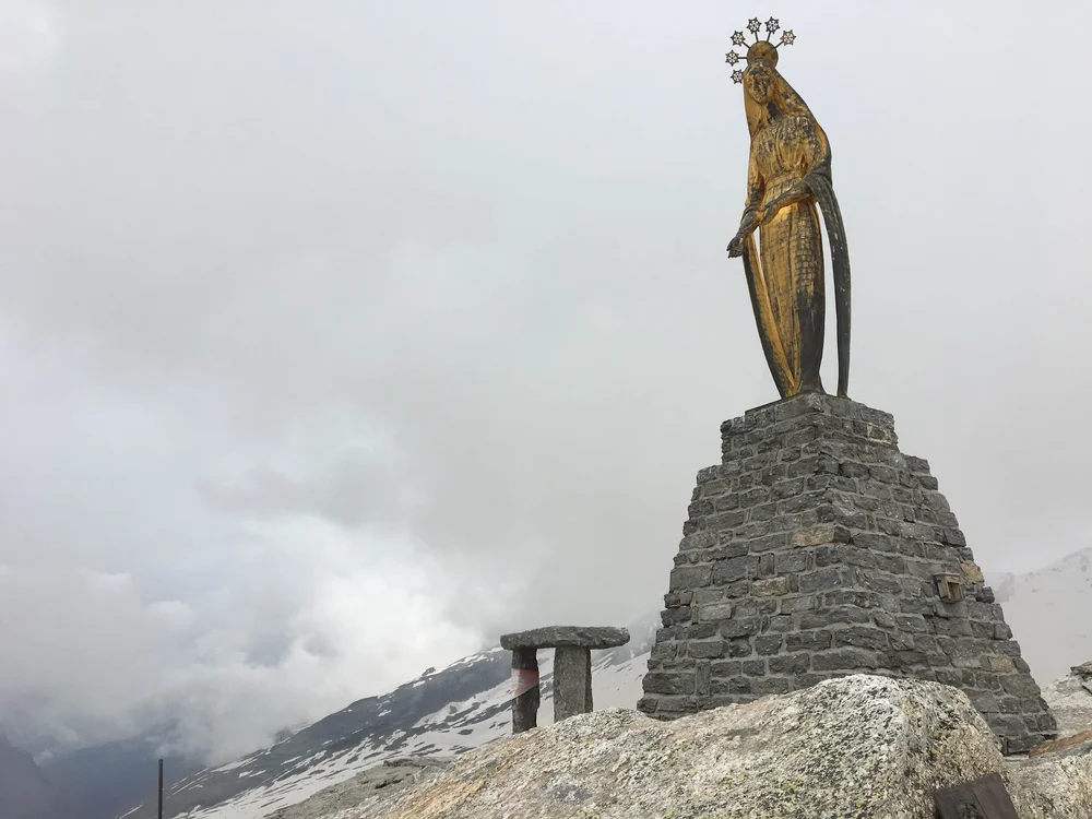 Golden Madonna statue at Monte Moro Pass on the Tour of Monte Rosa
