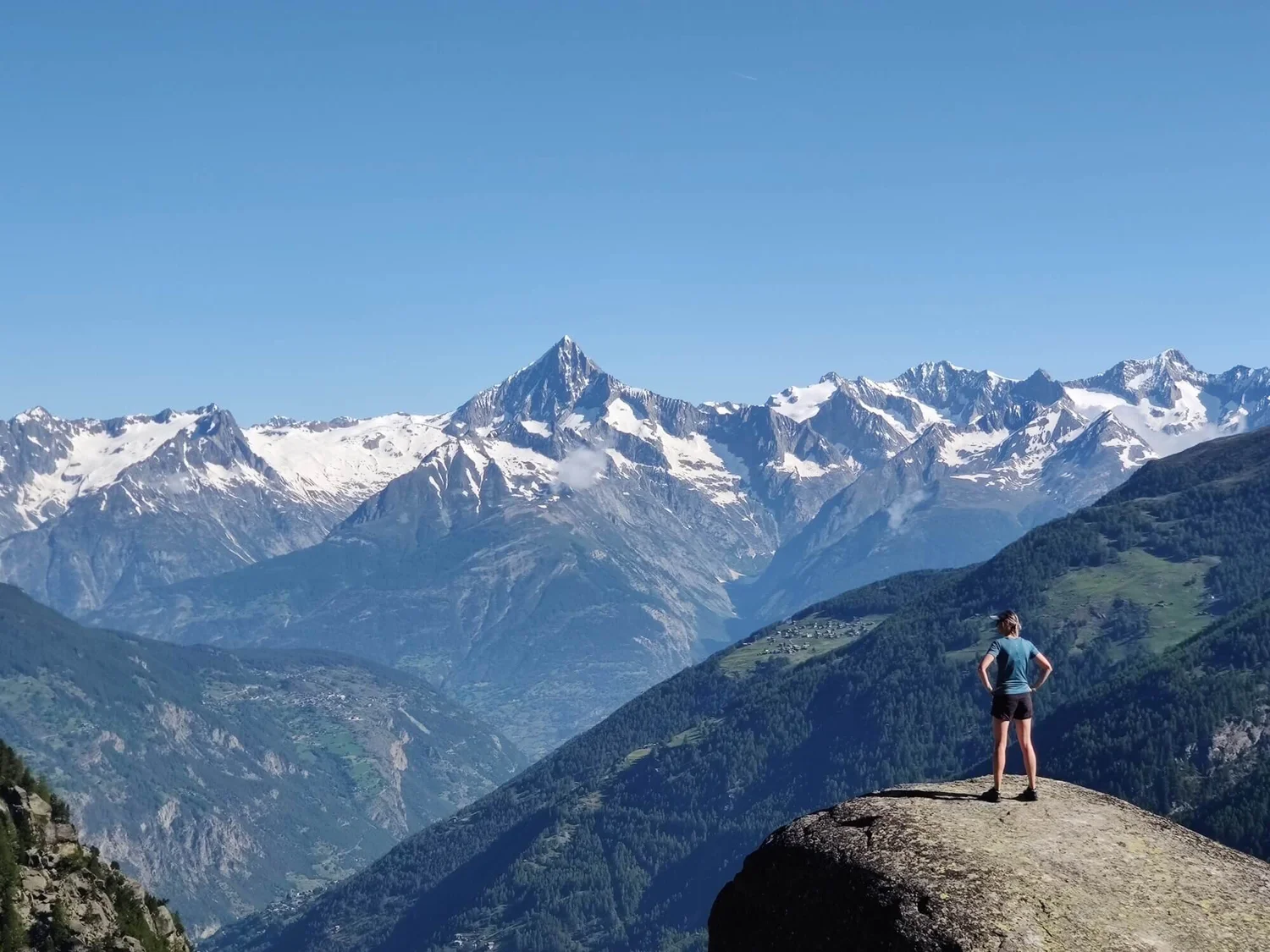 Hikers on the Höhenweg balcony trail during the Tour of Monte Rosa