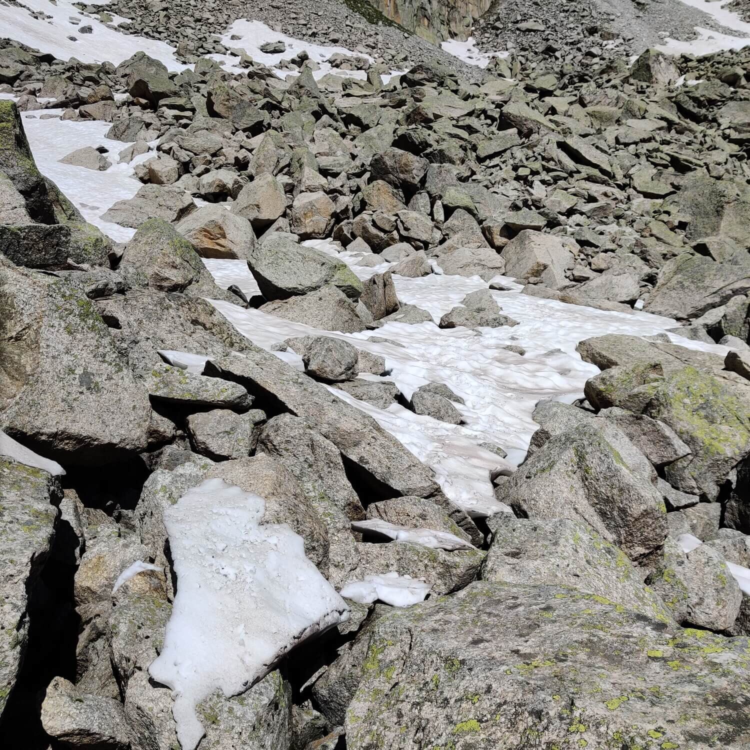 Rocky boulder crossing on descent from Fenetre D'Arpette