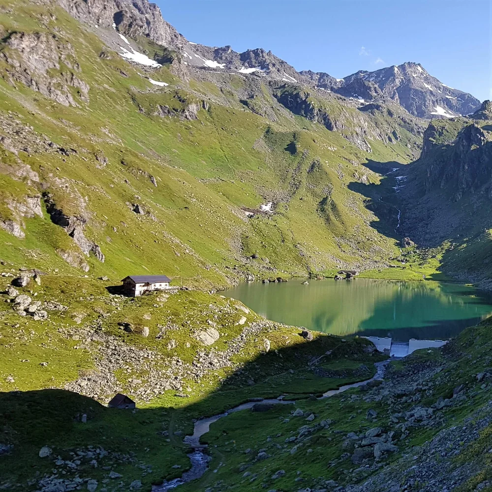 Cabane de Louvie beside Lac de Louvie on the Walker’s Haute Route