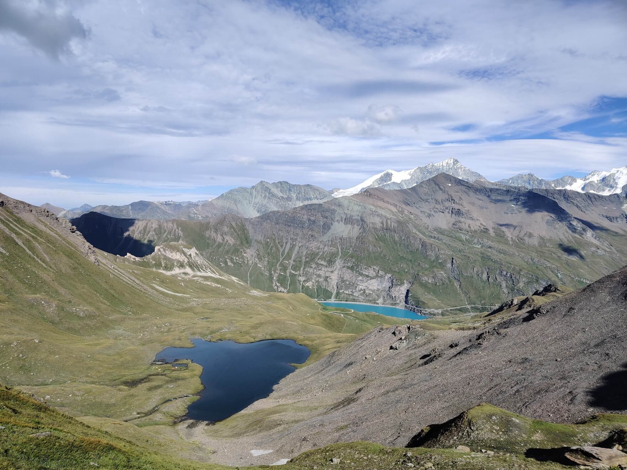 First sight of Lac de Moiry from Col de Torrent