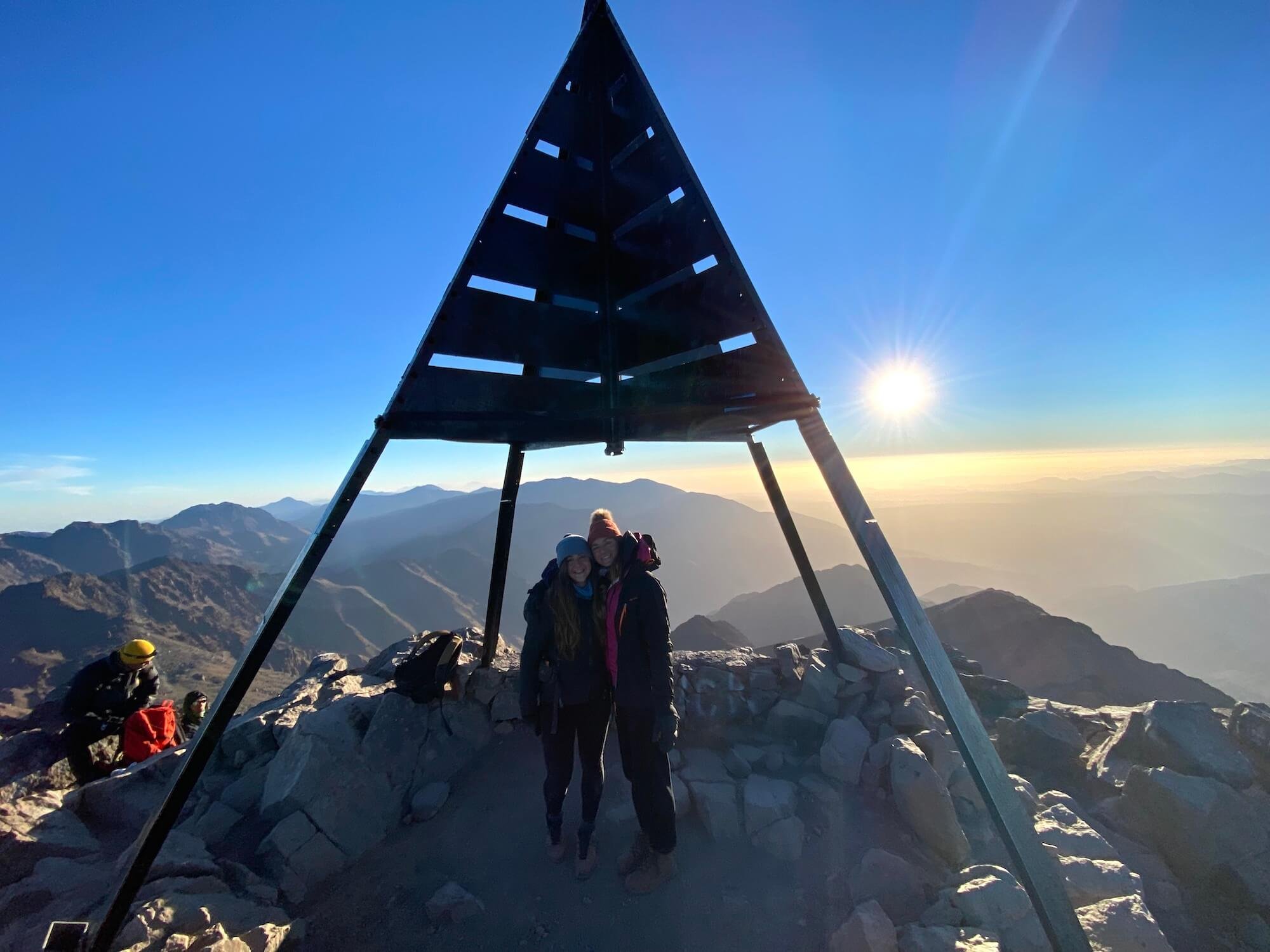  Sam and Kayla on the summit of Mount Toubkal, the highest peak in the Atlas Mountains, Morocco.  13,665 feet / 4,165 metres. Photo: Sam Goldklang. 