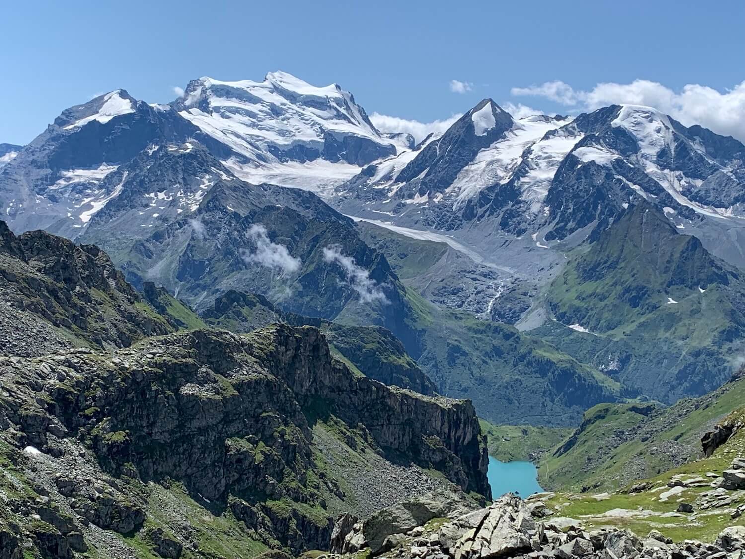  Distant views of the Grand Combin massif from Col de Louvie on the Walker’s Haute Route. 