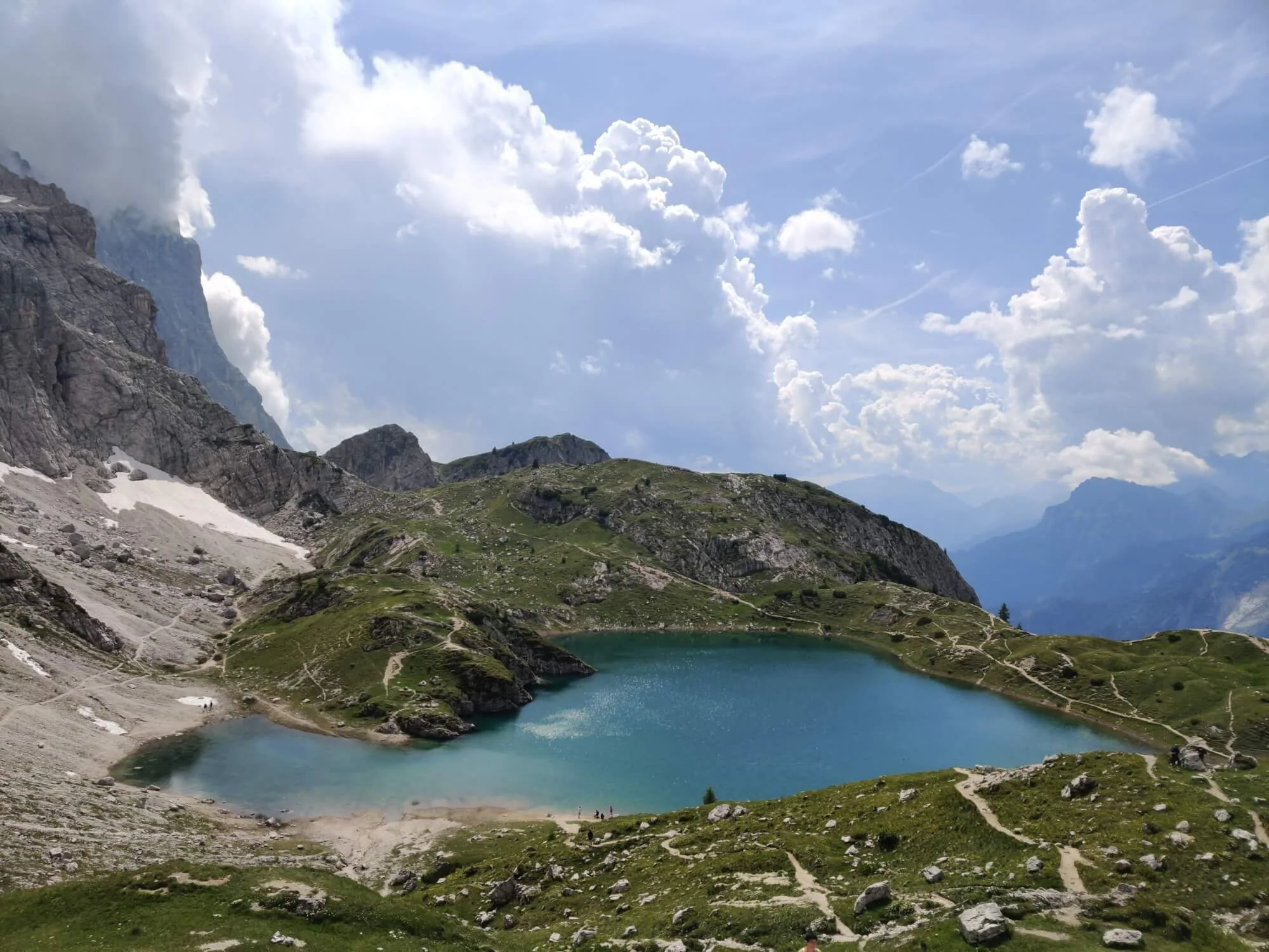 Lago Coldai below the peaks of the Dolomites