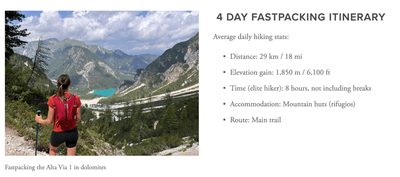 4 Day Fastpacker Itinerary