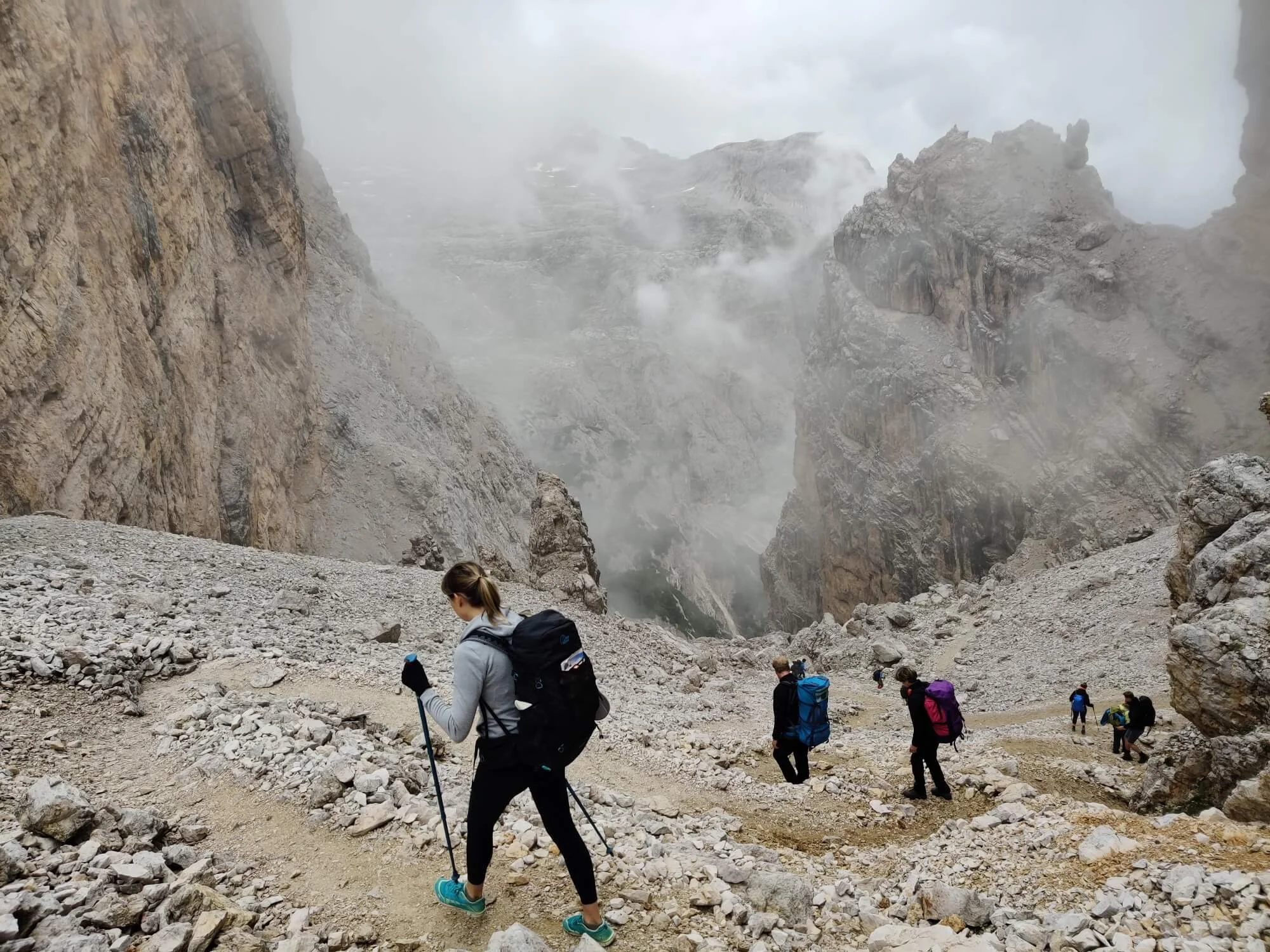 Rocky mountain trail at Forcella di Lago on the Alta Via 1