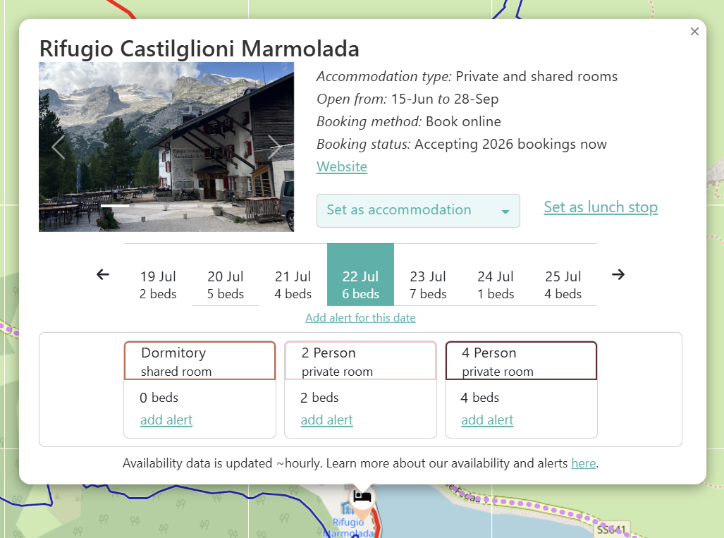 Rifugio Castilglioni Marmolada accommodation availability