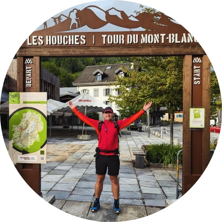 Brendan Jones hiking on the Tour du Mont Blanc