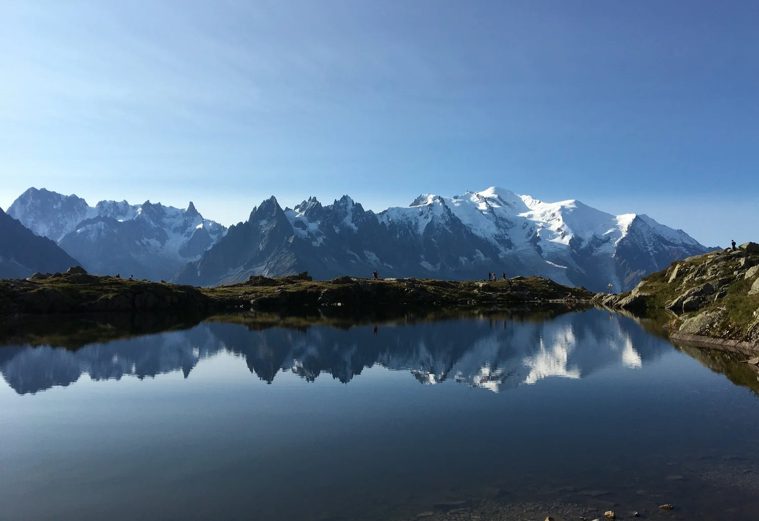 Lac Blanc overlooking the Mont Blanc massif near the Tour du Mont Blanc