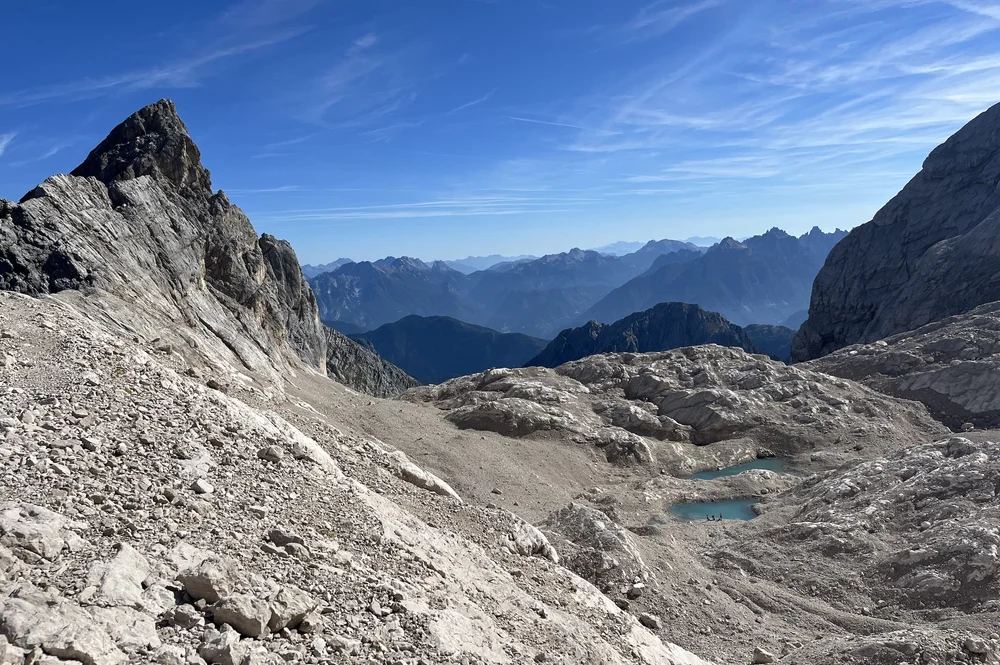 Rugged mountain terrain near Forcella del Ghiacciaio on the Alta Via 4