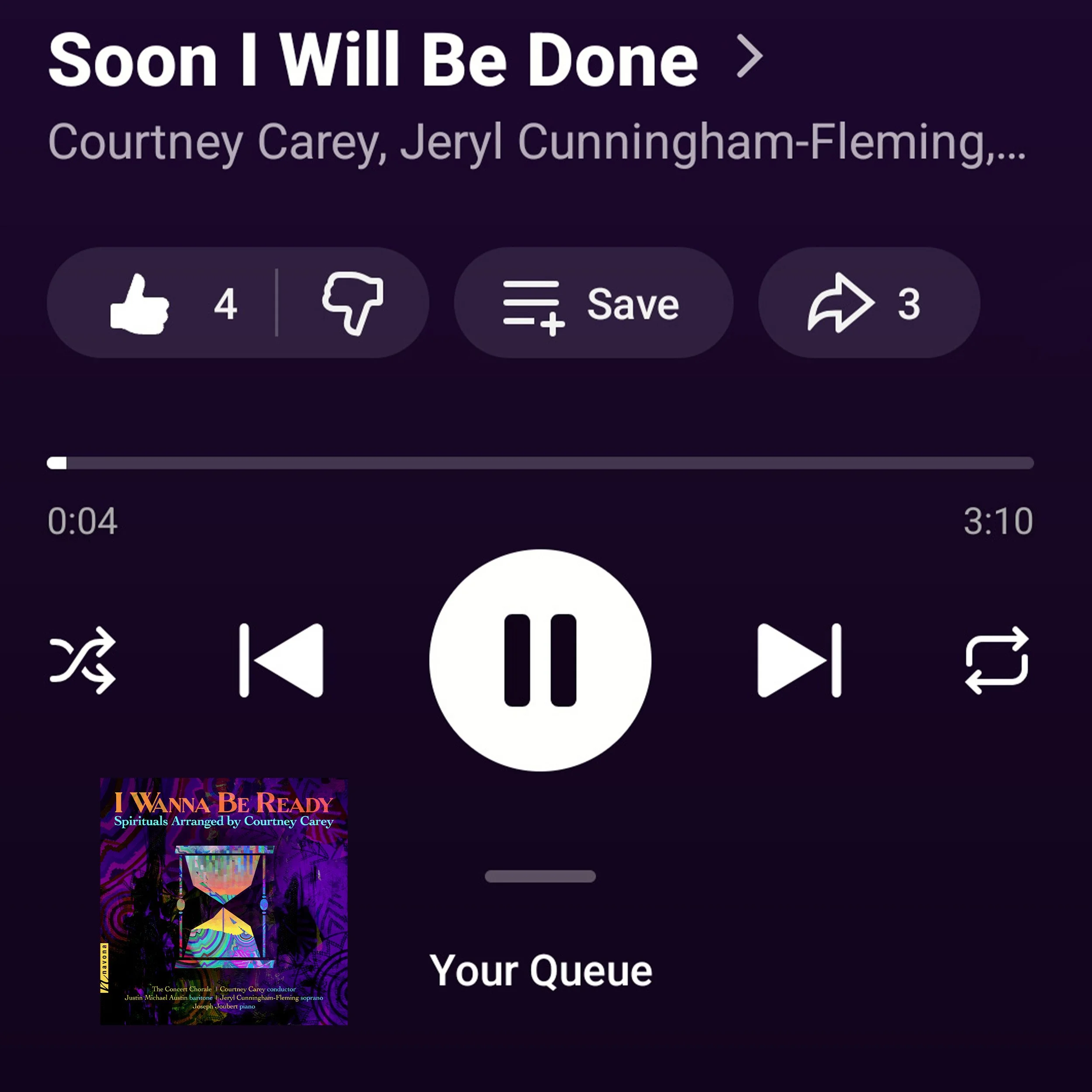 Digital music player streaming “Soon I Will Be Done” from I Wanna Be Ready.