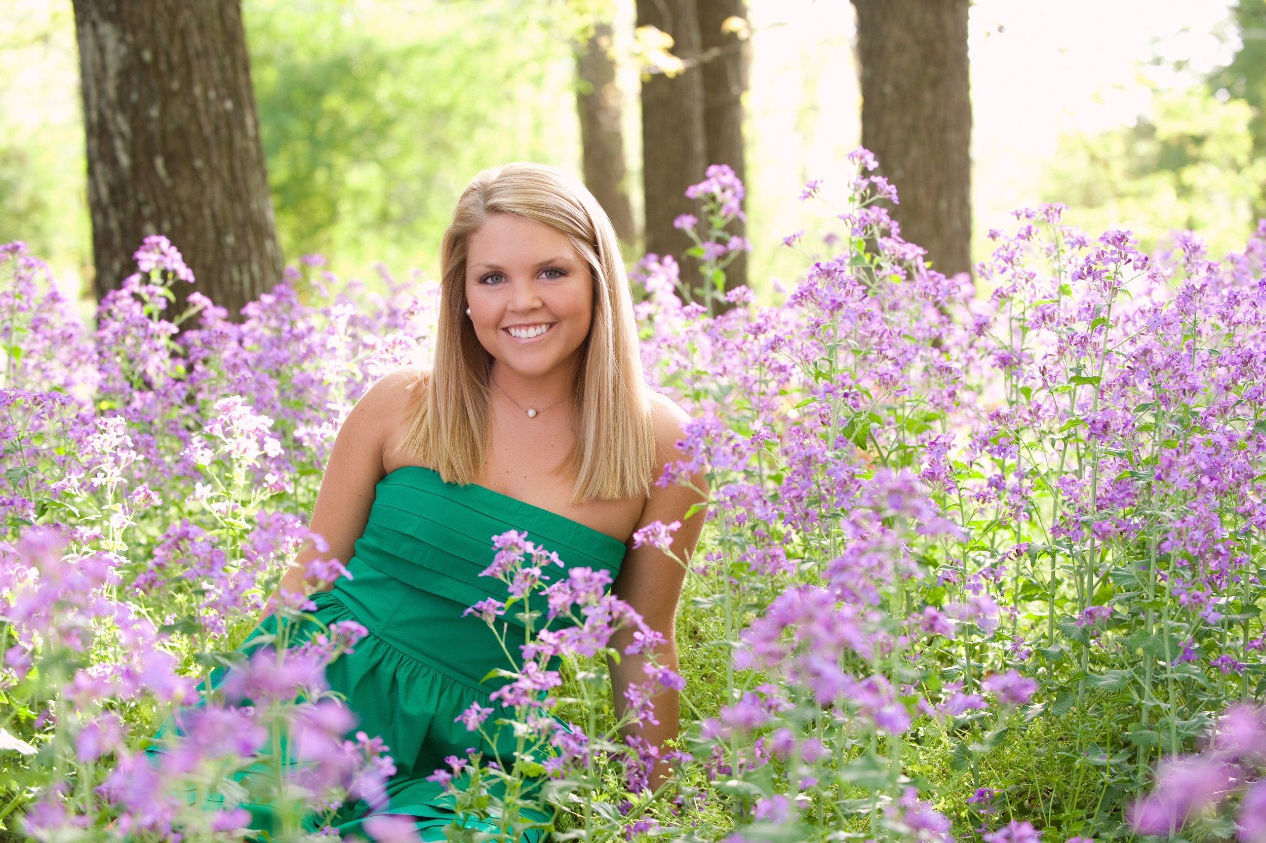Senior photography senior girl green dress in flowers