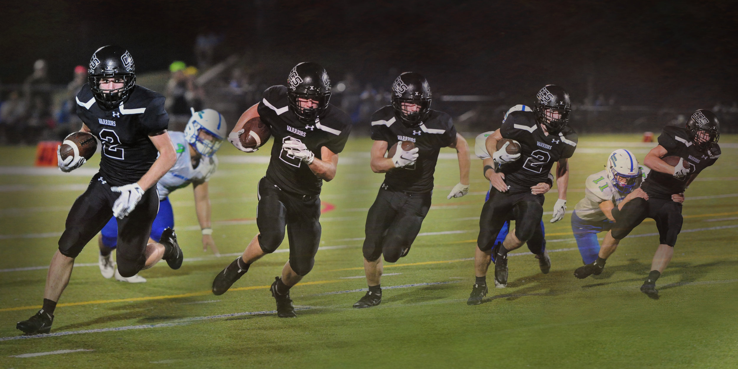 high school senior football action photo