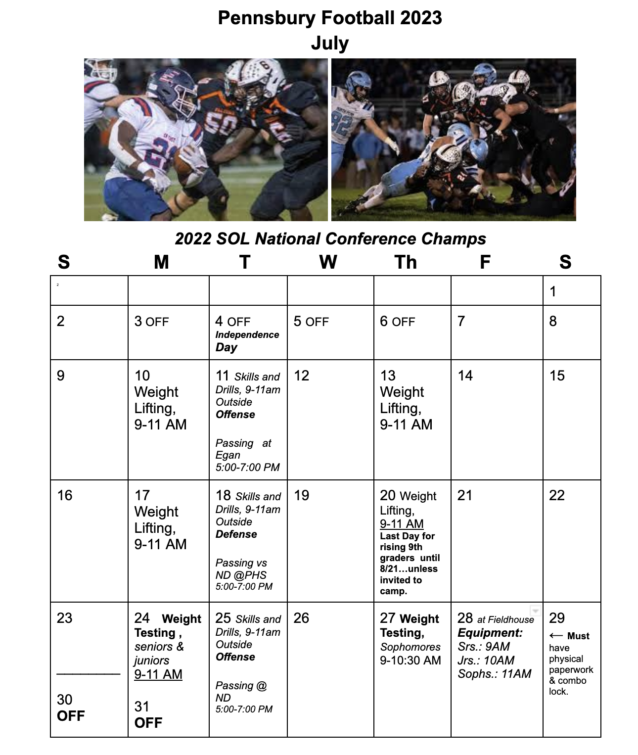 2023 Summer Schedule — Pennsbury Falcons Football