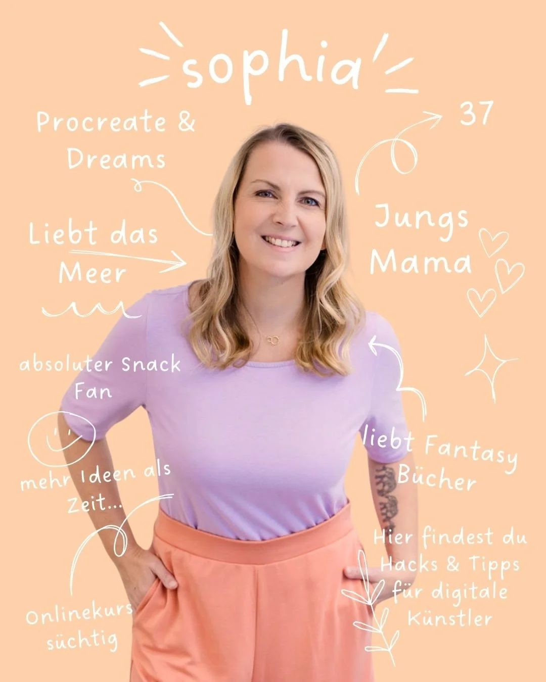 Hi, 👋 ich bin Sophia! Es wird mal wieder Zeit f&uuml;r eine kleine Vorstellungsrunde.  Ich bin 2-fache Jungs-Mama &amp; snackverliebt 😄, Meerliebhaberin &amp; Fantasy-Buch-Junkie 🐚📖

Ich teile hier alles rund um Procreate &amp; Procreate Dreams v