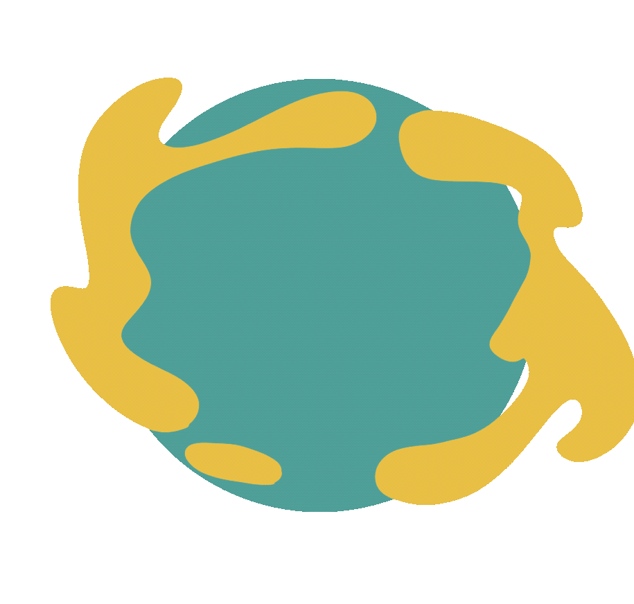 Illustration einer Weltkugel, umgeben von Hände in Gelb und Blau.