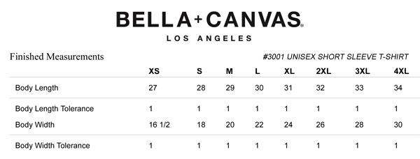 Bella Canvas T Shirt Size Chart