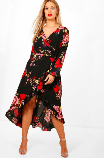 Copy of Plus Wrap Floral Midi Dress from Boohoo
