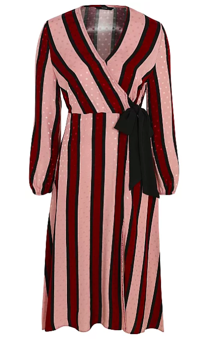 Copy of Pink Striped Jacquard Wrap-Style Midi Dress from George at Asda